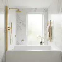 Brushed Brass Bath Screen 6mm - Square Corner
