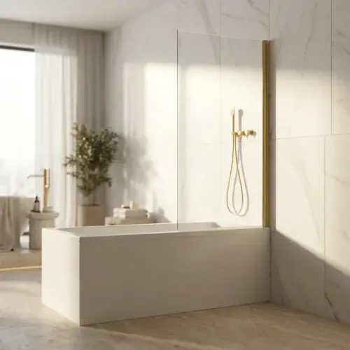 Brushed Brass Bath Screen 6mm - Square Corner