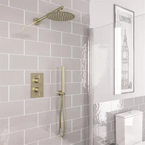 Brushed Brass Concealed Shower Valve with Fixed Head & Handset