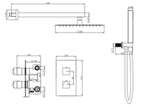Brushed Brass Square Concealed Shower Valve with Fixed Head & Handset