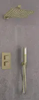 Brushed Brass Square Concealed Shower Valve with Fixed Head & Handset
