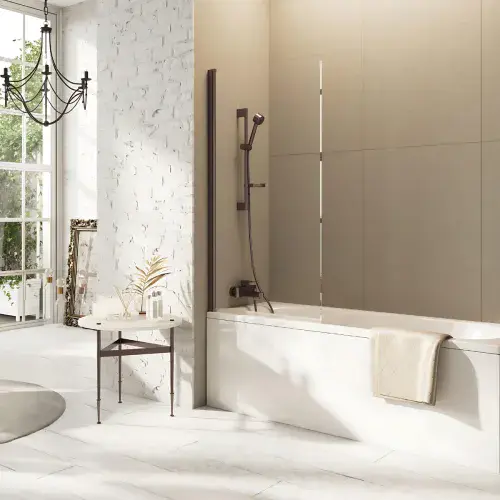 Brushed Bronze Bath Screen 8mm - Square Corner