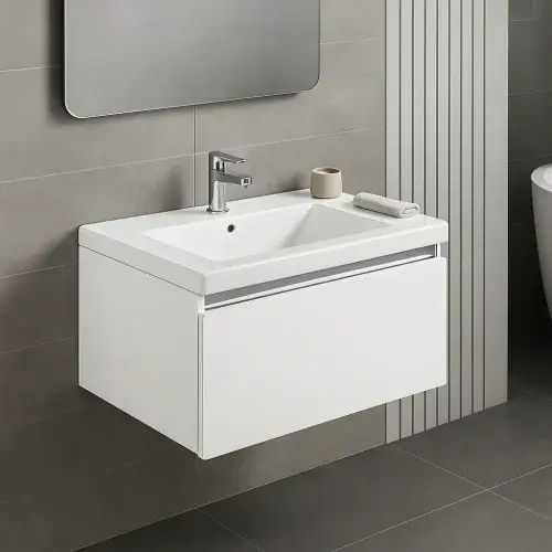 Carmine 600 1 Drawer Wall Hung Basin Unit Inc. Basin, White Gloss