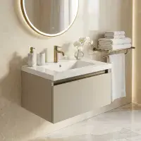 Carmine 615mm 1 Drawer Wall Hung Basin Unit Inc. Basin, Matt Latte