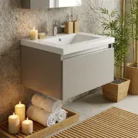 Carmine 615mm 1 Drawer Wall Hung Basin Unit Inc. Basin, Matt Latte