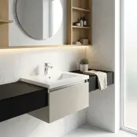 Carmine 615mm 1 Drawer Wall Hung Basin Unit Inc. Basin, Matt Latte