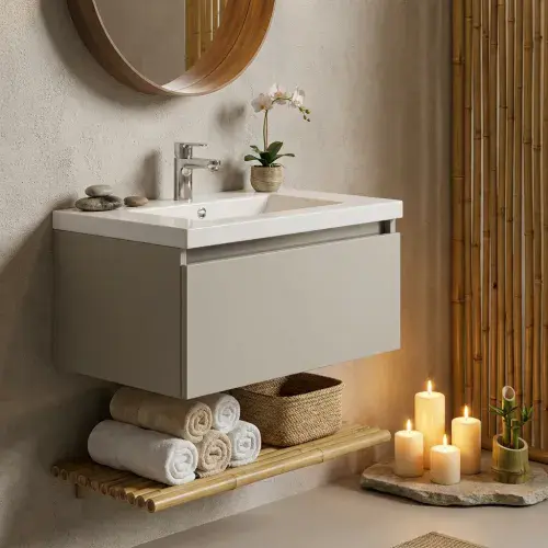 Carmine 615mm 1 Drawer Wall Hung Basin Unit Inc. Basin, Matt Latte