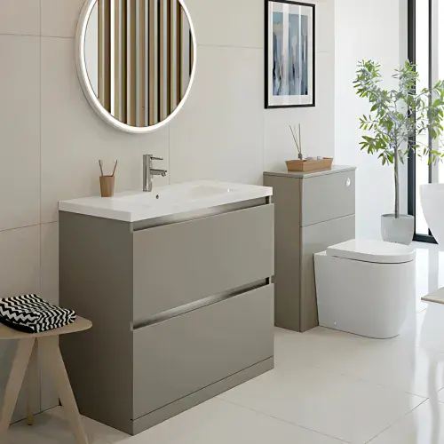 Carmine 800 2 Drawer Floor Standing Basin Unit Inc. Basin, Matt Latte