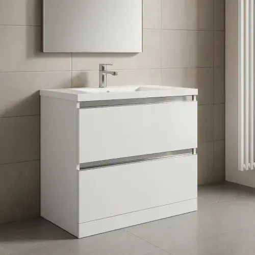 Carmine 800 2 Drawer Floor Standing Basin Unit Inc. Basin, White Gloss