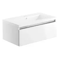 Carmine 800mm 1 Drawer Wall Hung Basin Unit Inc. Basin, White Gloss
