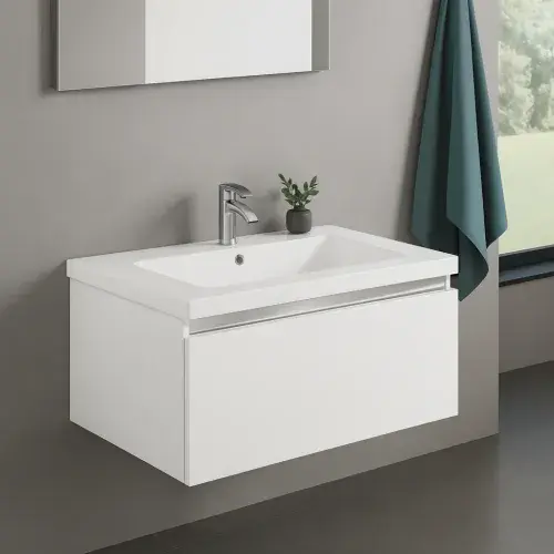 Carmine 800mm 1 Drawer Wall Hung Basin Unit Inc. Basin, White Gloss