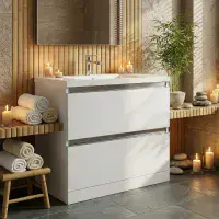 Carmine 815mm 2 Drawer Floor Standing Basin Unit Inc. Basin, White Gloss