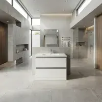 Carmine 815mm 2 Drawer Floor Standing Basin Unit Inc. Basin, White Gloss
