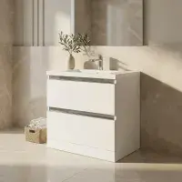 Carmine 815mm 2 Drawer Floor Standing Basin Unit Inc. Basin, White Gloss