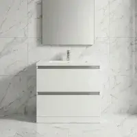 Carmine 815mm 2 Drawer Floor Standing Basin Unit Inc. Basin, White Gloss