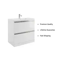 Carmine 815mm 2 Drawer Floor Standing Basin Unit Inc. Basin, White Gloss