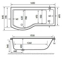 Carron Brio 1650mm Shower Bath Pack inc Front Panel & Bath Screen