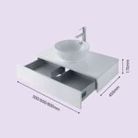 Castilla Wall Hung Drawer Unit White Gloss inc Optional Sit On Basin, 600mm