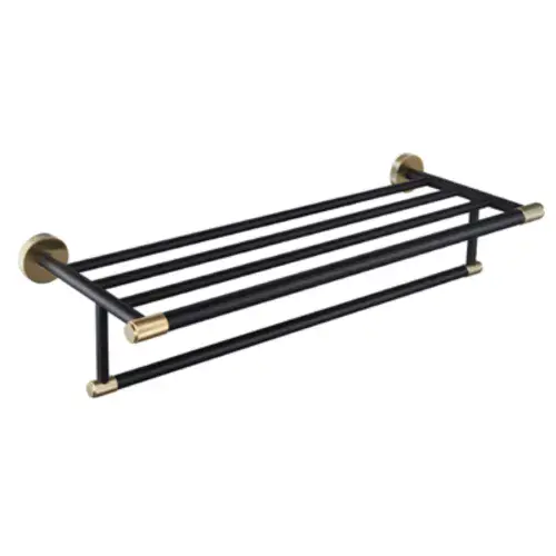 Catania Towel Rack with bar 600mm - Matt Black/Brushed Brass