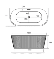 Caversham Freestanding bath 1500x745x580mm inc waste White - Lifetime Guarantee