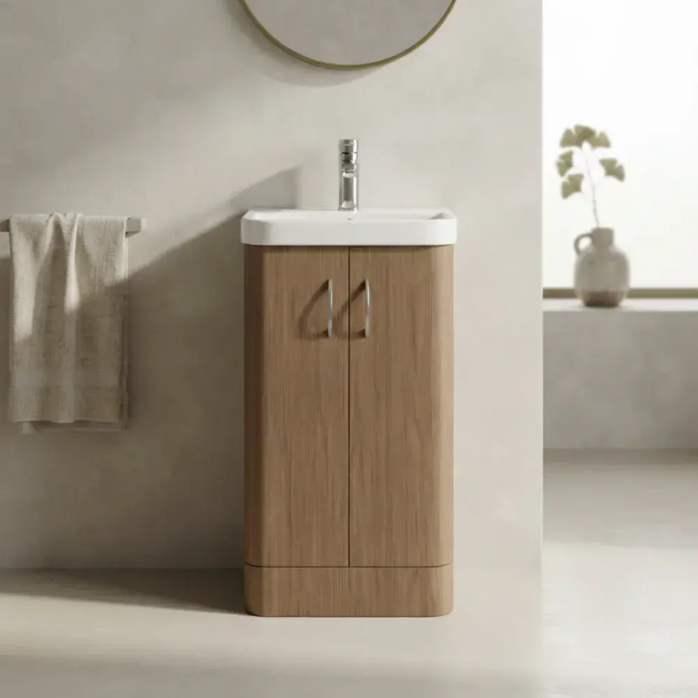 Cavone II 400mm Basin Unit Medium Oak with Ceramic Basin