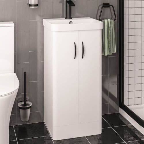 Cavone II 400mm Basin Unit White Gloss with Ceramic Basin