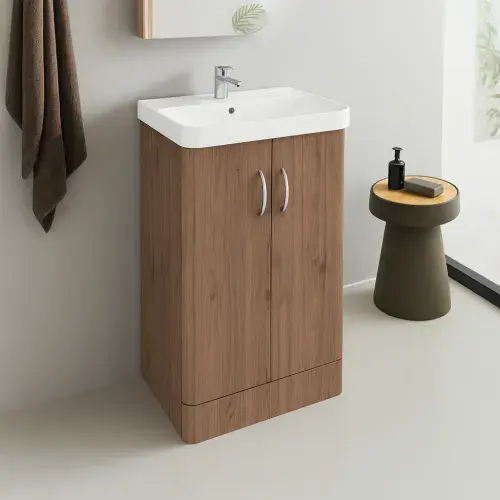 Cavone II 500mm Basin Unit Medium Oak with Ceramic Basin
