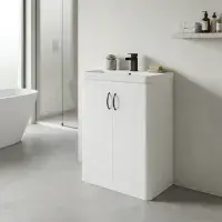Cavone II 600mm Basin Unit White Gloss with Ceramic Basin