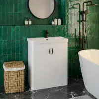 Cavone II 600mm Basin Unit White Gloss with Ceramic Basin