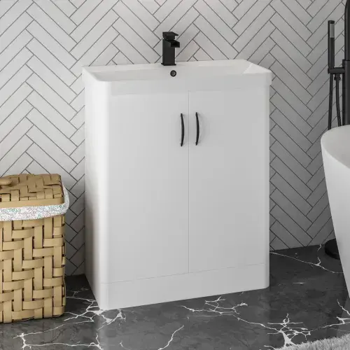 Cavone II 600mm Basin Unit White Gloss with Ceramic Basin