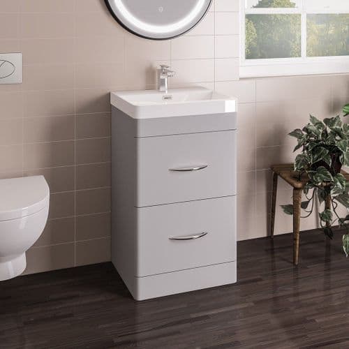 Cavone Waterproof 500mm Drawer Vanity Unit Matt Grey with Ceramic Basin