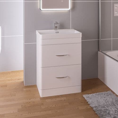 Cavone Waterproof 500mm Drawer Vanity Unit White Gloss with Ceramic Basin