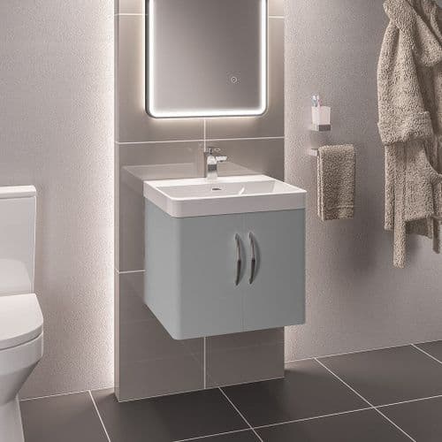 Cavone Waterproof 500mm Wall Hung Basin Unit Matt Grey with Ceramic Basin