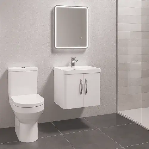 Cavone Waterproof 500mm Wall Hung Basin Unit White Gloss with Ceramic Basin