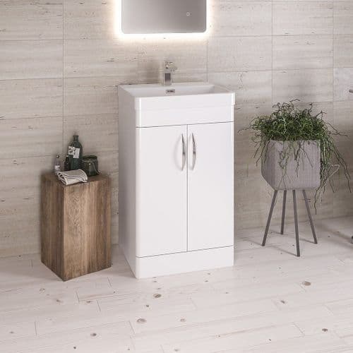 Cavone Waterproof 600mm Basin Unit White Gloss with Ceramic Basin