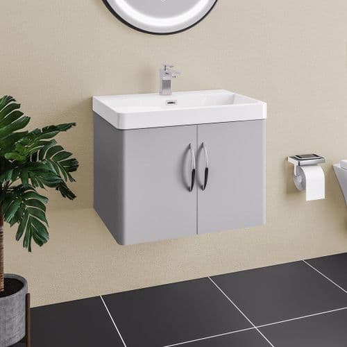 Cavone Waterproof 600mm Wall Hung Basin Unit Matt Grey with Ceramic Basin