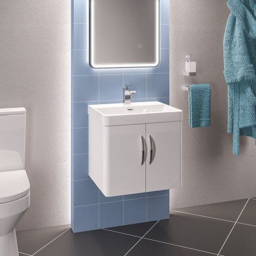 Cavone Waterproof 600mm Wall Hung Basin Unit White Gloss with Ceramic Basin