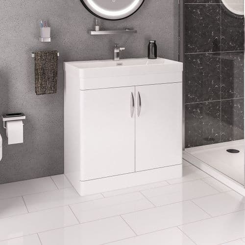 Cavone Waterproof 800mm Basin Unit Gloss White with Ceramic Basin