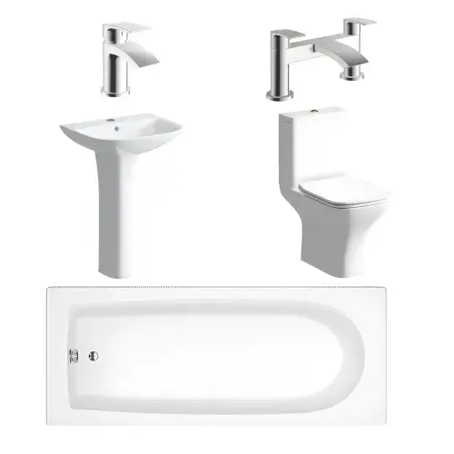 Cedare Bathroom Suite with Bath (various sizes), Toilet, Basin & Pedestal, Taps and Wastes