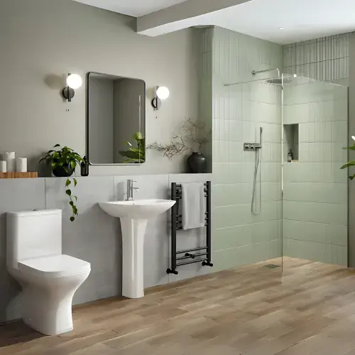 Cedare Walk In Shower Room Suite with 8mm Wet Room Screen (various sizes), Toilet, Basin & Tap