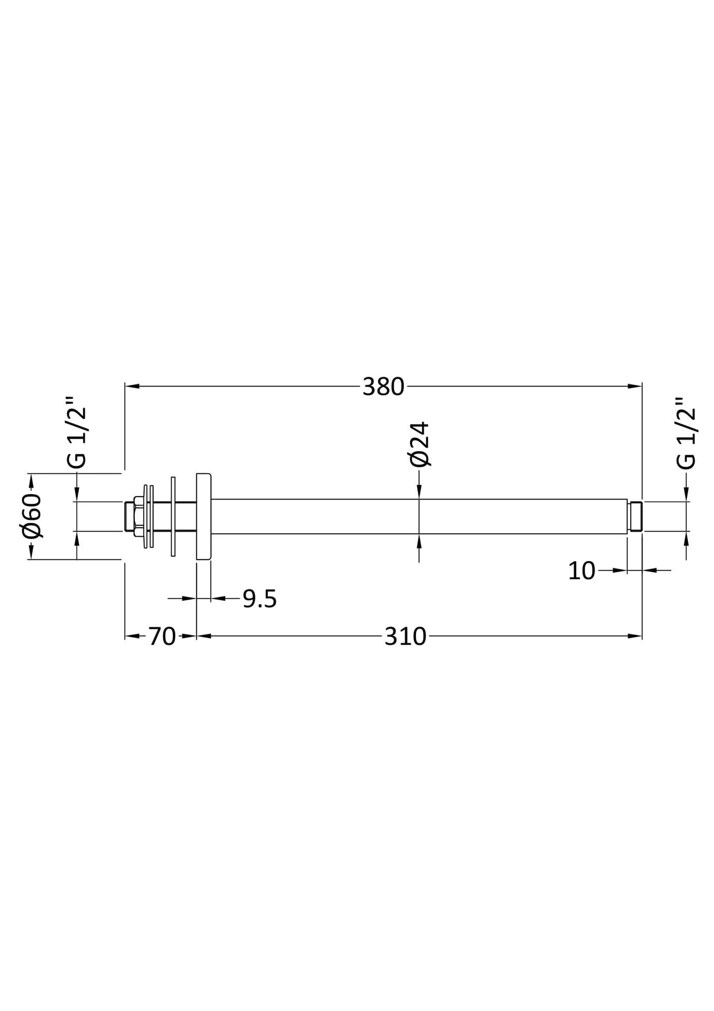 Nuie Ceiling Mounted Shower Arm | Chrome | Brass | 380mm
