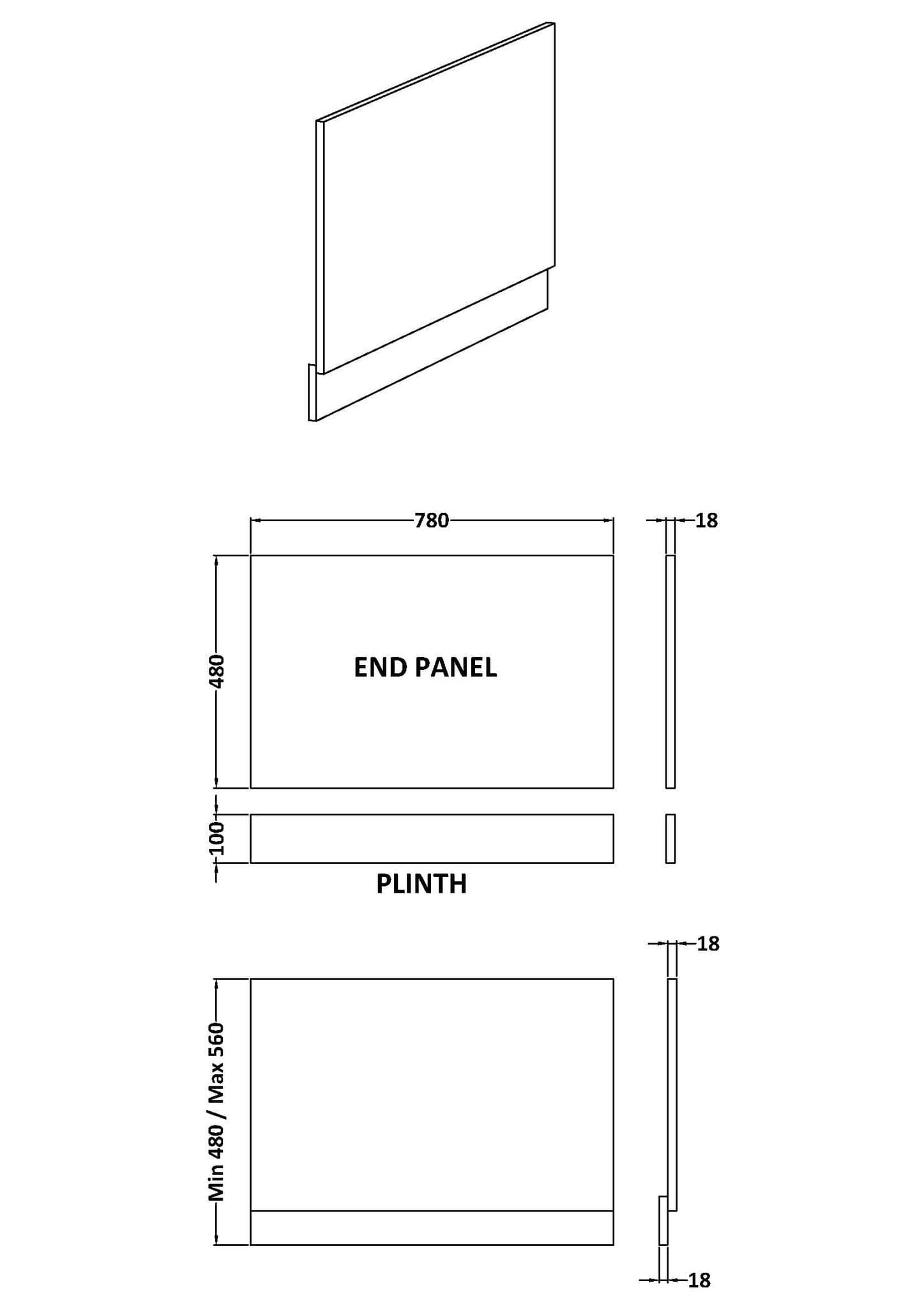 Elite Range Coastal Grey, 800mm Bath End Panel