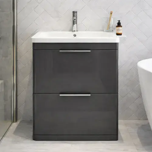 Comet Waterproof 600mm Vanity Unit with Ceramic Basin, Anthracite Gloss