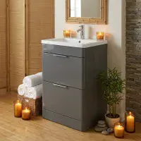 Comet Waterproof 600mm Vanity Unit with Ceramic Basin | Anthracite Gloss | Lifetime Guarantee