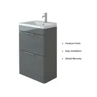 Comet Waterproof 600mm Vanity Unit with Ceramic Basin | Anthracite Gloss | Lifetime Guarantee