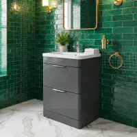 Comet Waterproof 600mm Vanity Unit with Ceramic Basin | Anthracite Gloss | Lifetime Guarantee