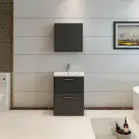 Comet Waterproof 600mm Vanity Unit with Ceramic Basin | Anthracite Gloss | Lifetime Guarantee