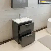 Comet Waterproof 600mm Vanity Unit with Ceramic Basin | Anthracite Gloss | Lifetime Guarantee