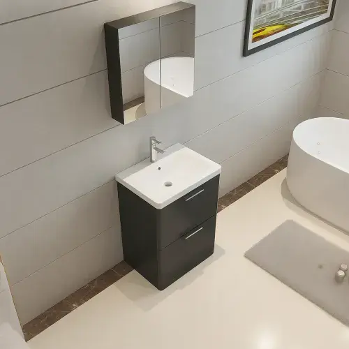 Comet Waterproof 750mm Vanity Unit with Ceramic Basin, Anthracite Gloss