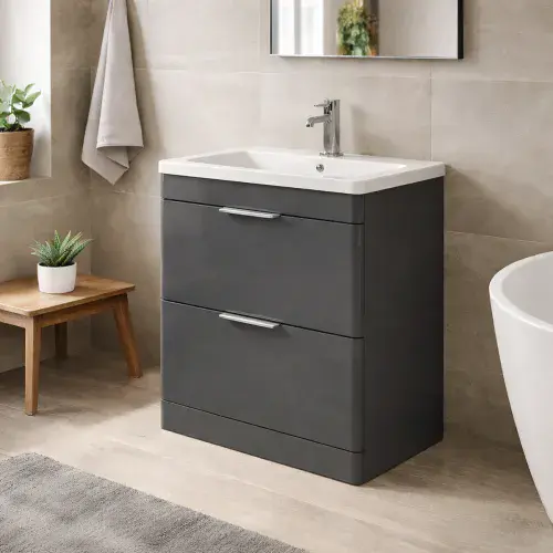 Comet Waterproof 750mm Vanity Unit with Ceramic Basin, Anthracite Gloss